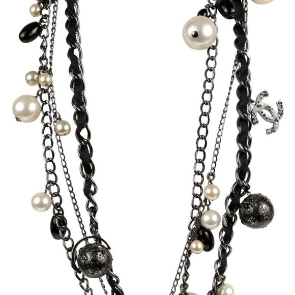 Chanel Ruthenium Globe Multi Chain Necklace with Pearls - Picture 2 of 4